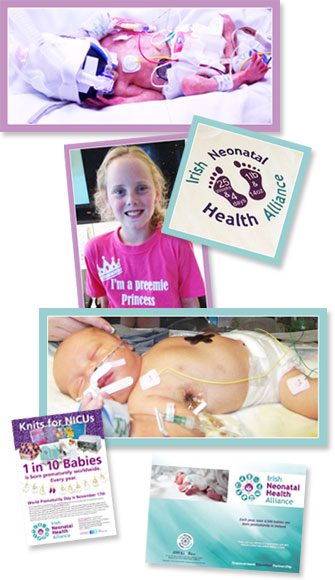 Collage of 6 images of babies and fundraising activities to encourage visitors to donate to the INHA.